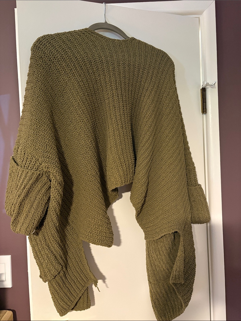POL Asymmetrical Olive Open-Front Chunky Knit Cardigan - Picture 3 of 4
